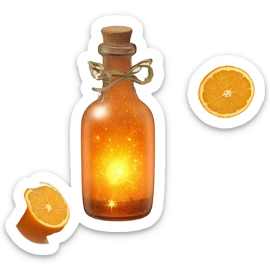 Orange magic fairy light sparkling old Antique bottle with poison and with herbal and flowers sticker