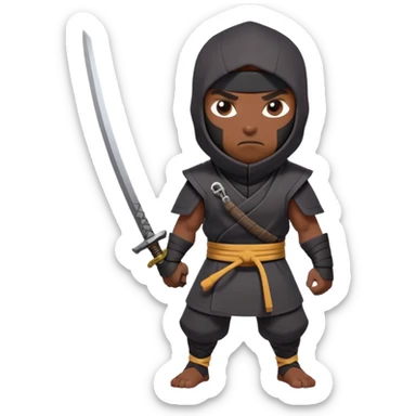 clash-of-clans-aesthetic_-cinematic-mysterious-male-ninja-portrait-emoji, rendered in a flat, vector-style with minimal shading and bold, simplified shapes,   with a head slightly turned revealing intense, focused eyes. the ninja is accompanied by a Ninken dog sticker