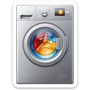 metallic silver washing machine with detergent sticker