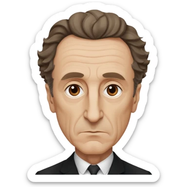 Maurice Merleau-Ponty as an iOS emoji, serious expression, distinctive wavy hair, big nose, long face, big forehead, minimalist, philosophical vibe sticker