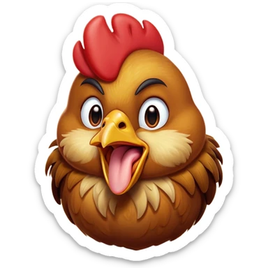 Cinematic Cute Yawning Brown Chicken Portrait Emoji, Head tilted slightly with a dramatic, wide-open yawn, showcasing a soft, fluffy brown plumage with a crisp red comb and gently drooping wings, round beady eyes barely open in drowsy contentment, Simplified yet irresistibly adorable features, highly detailed, glowing with a soft, cozy glow, high shine, relaxed yet expressive, stylized with a touch of whimsical charm, bright and endearing, soft glowing outline, capturing the essence of a sleepy yet affectionate chicken, so drowsy it feels like it could stretch out of the screen and curl up for a nap! sticker