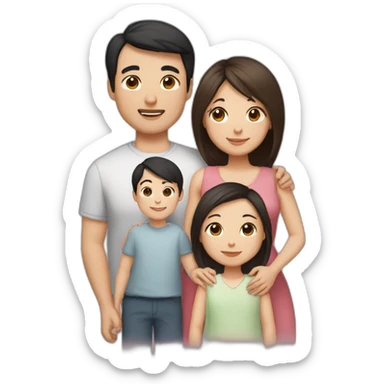 A family of 2 parents and a baby girl, the dad has black hair, Mum has long Brown hair and is prégnant, the baby girl has light Brown short hair sticker