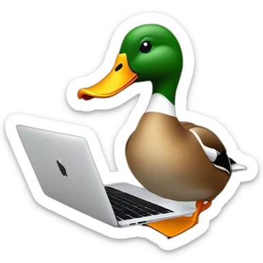 a mallard duck using a macbook pro  sticker