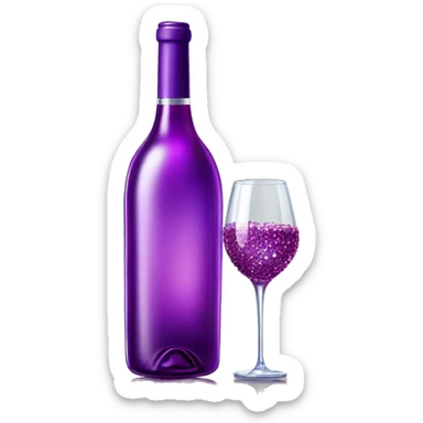 Realistic sparkling diamond glam bottle of Purple Wine and matching long stem wine glass. sticker