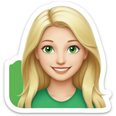 woman, long blond hair,green eyes, smiling sticker