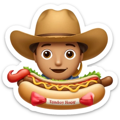 A hotdog wearing a cowboy hat sticker