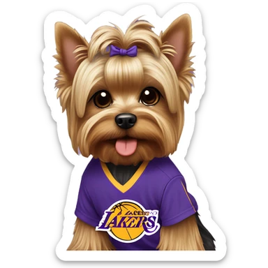 Yorkie wearing Lakers T-shirt ￼ sticker