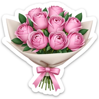 Bouquet of pink flower like rose and peony wrapped in white paper sticker