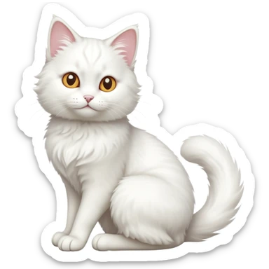cinematic-[white cat]-realistic-full-body-sitting-emoji,-tail-curled-playfully-around-its-paws,-head-tilted-dramatically,-fluffy-[white]-fur,-simplified-yet-realistic-focused-features,-highly-detailed,-glowing-with-an-almost-sarcastic-glow sticker
