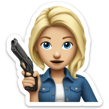 Mad Blonde hair blue eyes girl holding gun up sticker