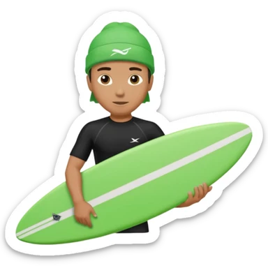 Un hombre sorteando con camisa negra con gorra para nadar y tabla verde  sticker