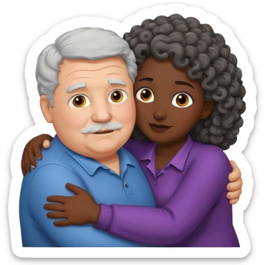  Old White  fat man no hiar hugging dack skin curly hair woman sticker