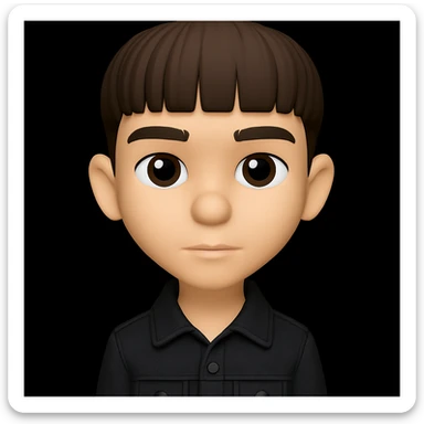 Edit the image to change the boy's outfit to a black denim jacket and make the boy slimmer. Keep the 3D emoji style and all other details the same, preserving the microsoft style 3d fluent emoji look. sticker