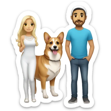 blonde girl, arab guy and corgi together sticker