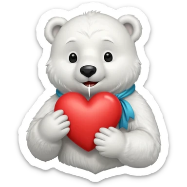 Create an animated polar bear mascot , squeezing a large red heart sticker