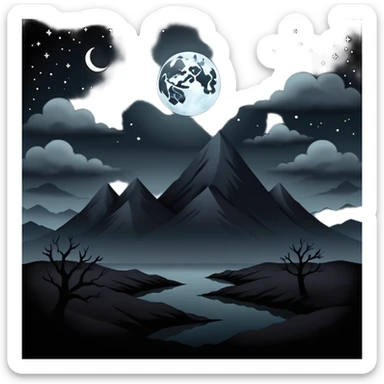 dark and eerie scene, the entire world covered in darkness. The sky is deep black with no stars or light, no moon, no glow just total void and silence. The atmosphere feels ominous and unsettling, as if darkness has swallowed everything. No characters, no visible light sources sticker