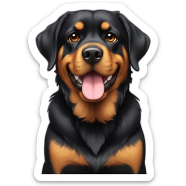 A Rottweiller with a golden retriever sticker