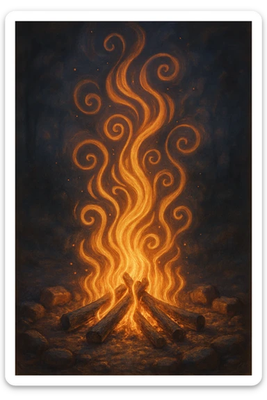 a campfire with flames forming hypnotic shapes, entrancing, warm glow, magical ambiance, dreamlike sticker