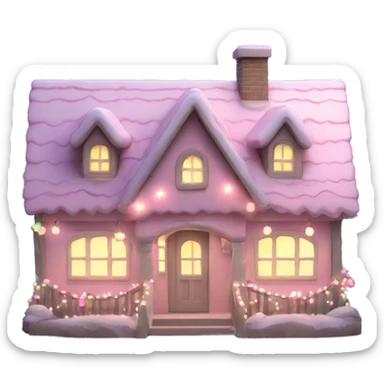 cottage with pretty light pink Christmas lights  sticker