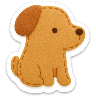 <StylePrompt>
  <Name>Minimal Felt Appliqué Icon</Name>
  <Description>
    A simplified plush icon style with soft felt textures, minimal facial features, and gentle stitching. Focuses on iconic shapes with low visual complexity for maximum clarity at small sizes.
  </Description>
  <VisualProperties>
    <Material>Felt</Material>
    <Texture>Soft, matte surface with faint fiber detail</Texture>
    <Stitching>
      <Type>Thin thread</Type>
      <Color>Muted orange or brown</Color>
      <Pattern>Sparse edge stitching only</Pattern>
    </Stitching>
    <Padding>Low to moderate—slightly puffy but not high-relief</Padding>
    <Edges>Smooth, rounded</Edges>
    <ColorPalette>
      <Primary>Warm yellows, oranges, and browns</Primary>
      <Accent>Minimal dark brown for eyes and nose</Accent>
      <Background>Plain or soft gradient, off-white preferred</Background>
    </ColorPalette>
  </VisualProperties>
  <FacialFeatures>
    <Eyes>Small circles, dark brown</Eyes>
    <Nose>Simple dot or triangle</Nose>
    <Mouth>Omit or use curved line only</Mouth>
    <DetailLevel>Low</DetailLevel>
  </FacialFeatures>
  <Rendering>
    <Lighting>Flat and soft, minimal shadows</Lighting>
    <Perspective>Side or front profile, no complex angles</Perspective>
  </Rendering>
  <Applicability>
    <SubjectType>Animals, objects, icons</SubjectType>
    <OutputFormat>Flat icon or patch-style asset</OutputFormat>
  </Applicability>
</StylePrompt>


{subject} = dog sticker