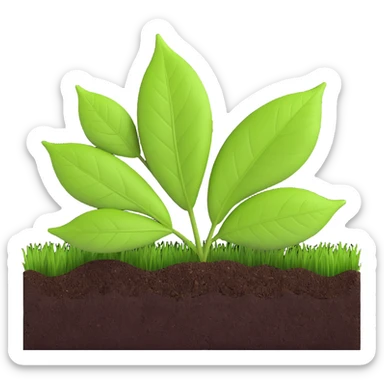 A fresh green leaf placed on soil or grass, clearly above the ground. sticker