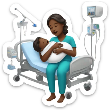 mom with dark skin in the hospital holding newborn baby boy sticker