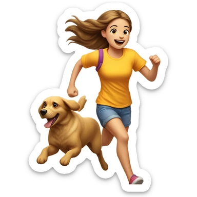 girl running away from dog sticker