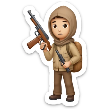 cartoon man with sack over head carrying a toy gun full body sticker