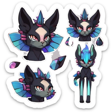 cool punk kawaii anime edgy distinguished pretty elegant beautiful fantasy black ethereal fantasy nargacuga-Noivern-sphynx-Quiana-Fakemon collar harness jewels full body sticker
