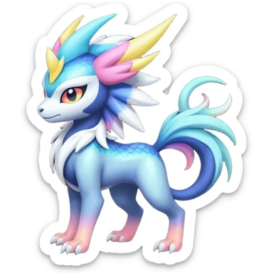 Shiny Sunny furry neon colorful scaly painted Asian pastel-gradient Absol-Meloetta-Solgaleo-Luxray-Suicune-fusion sticker