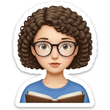 studious white girl, 14, big glasses, short curly hair sticker
