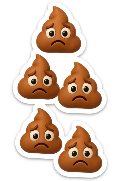 EMOJI STILE IPHONE 3D DI palline di cacca tristi che cadono dall'alto verticalmente, iperrealistico 4k sticker