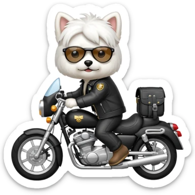 Maltese dog wearing a leather jacket and riding a motorcycle  sticker