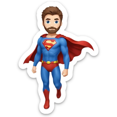 flying superman，full body, blue eyes, redish brownish messy hair, trimmed facial hair sticker