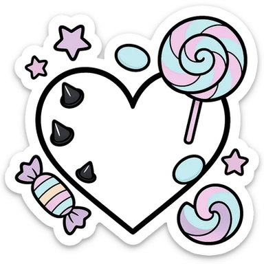 pastel goth heart with pastel candy and black studs, remove background sticker