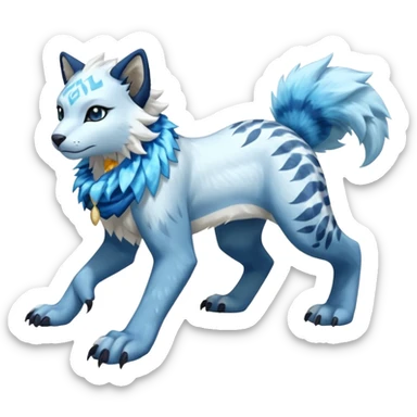 Icy scarf-covered glacial glistening glossy smooth soft flaky scaly flurry hyper-realistic boreal Lunaray-Manectric-Absol-Luxray-Bobcat-Fakémon-fusion-animal-creature, full body  sticker