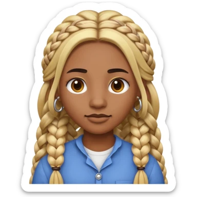 A person emoji with medium-dark skin, long blonde hair styled in two thick braids, dark eyebrows, brown eyes, a small nose, and distinct facial piercings — a ring on the eyebrow and another on the lower lip. sticker