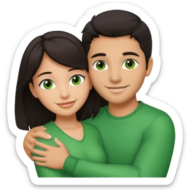 i want a emoji picture of a romantic hug with a latin guy and a dark hair girl with green eyes sticker
