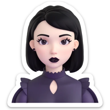 black goth with pale skin, black lipstick, black hair sticker