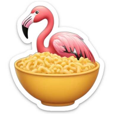 Flamingo with a bowl of macaroni and cheese sticker