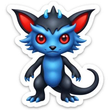 Black and Blue Venom-Stitch-Zekrom-Salandit-Sneasel-fusion, full body, with red eyes  sticker