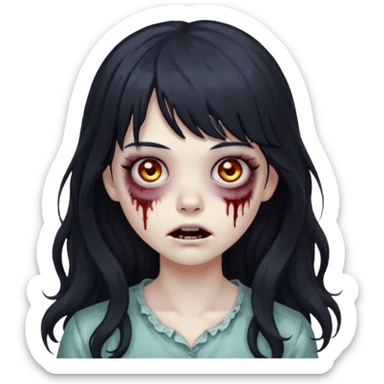 Zombie girl with long wavy black hair and bangs. sticker
