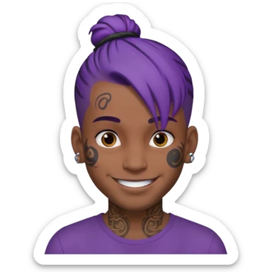 purple hair bun and lots of face tattoo guy sticker