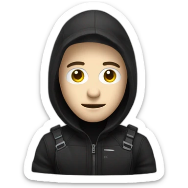 a white hacker using a pc to hack someone wearing black clothes sticker