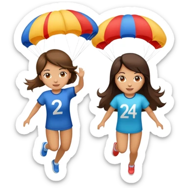 Two brunette girls with parachutes with 24 on shirts sticker