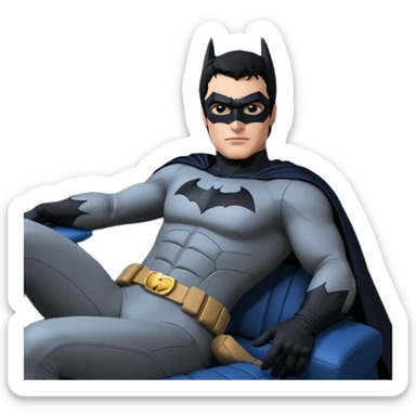 full size real-appearance road racing sexy muscular Batman’s masculine midnight-colored tight outfit 1970’s tv style dark knight stealthy accurate sporty safe plush deluxe off-road pursuit drifting F1 car lexus (black hair,reclining and relaxed torso and shoulders back against seat) rallycross kart  sticker