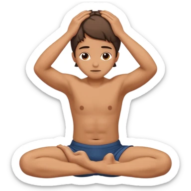 A person shaking back and forth with hands on head and knees curled up to chest area sticker