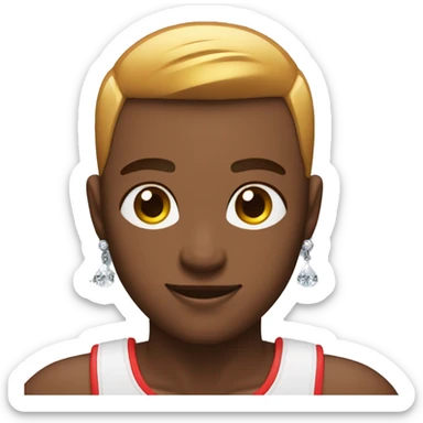 medium dark skin shrugging arms apple emoji with lined up taper fade buzzcut and diamond chain. sticker