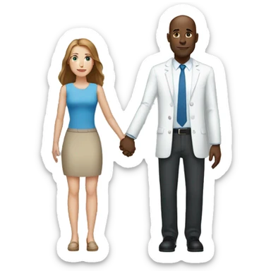 Tall bald black man holding hands with a white woman with long brown-hair and blue eyes sticker