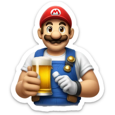 Mario plumber drinking beer with a shirt that says “HOPE” sticker